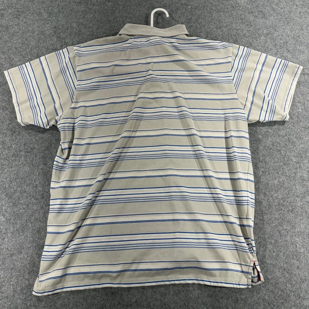 The North Face Mens XL Polo Shirt Grey Blue Striped Short Sleeve Casual Hiking